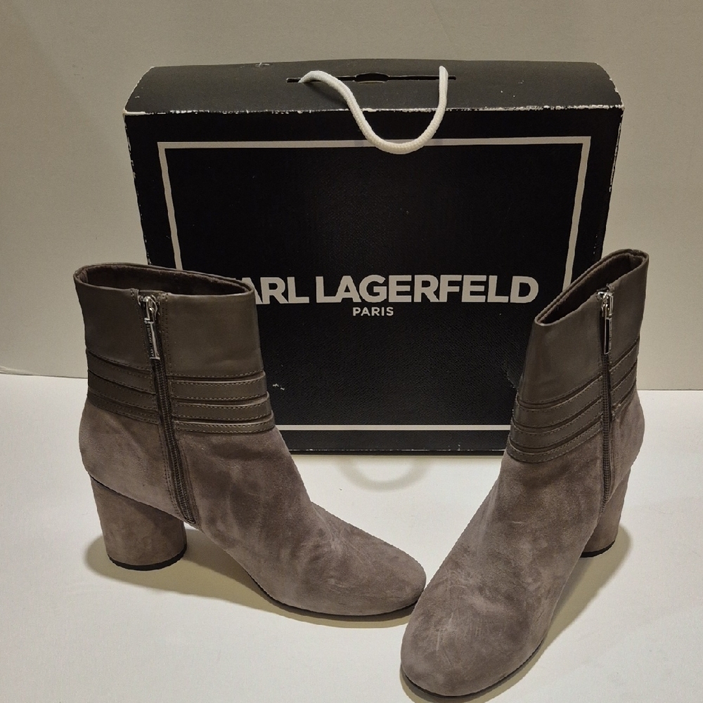 Karl Lagerfeld Gray Heeled Boots with Side Zipper